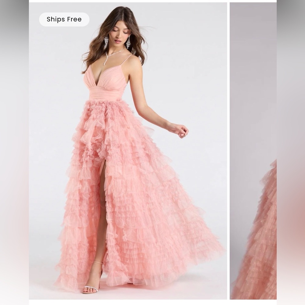 Windsor Coral Amabella Ruffled Glitter Tulle Ball Gown